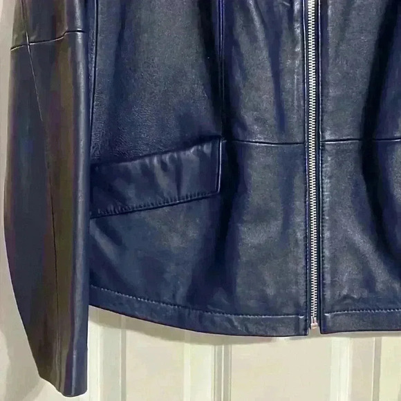 Chico’s genuine leather jacket coat blue leather soft size 0 small/medium - Picture 2 of 11